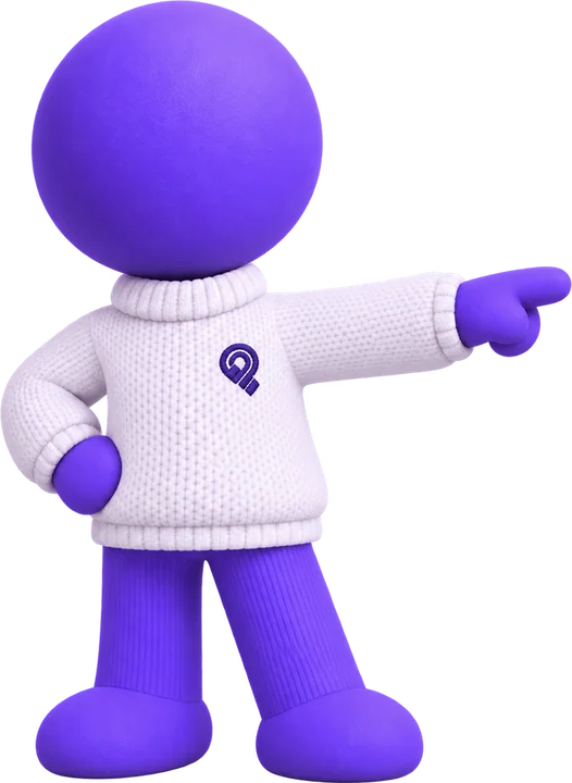 Designio, la mascota de Designia, señalando el formulario
